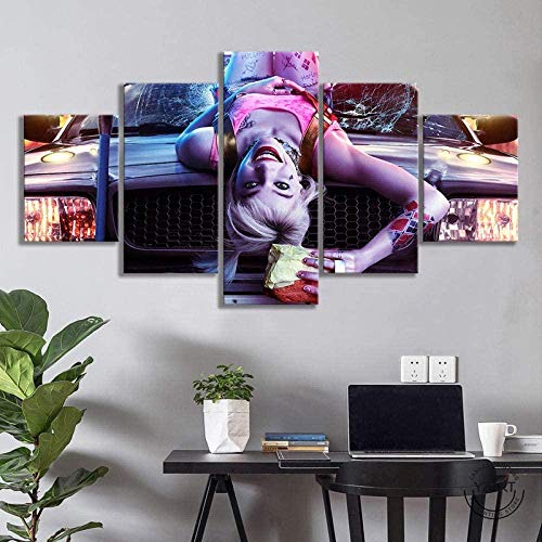 wodclockyui 5 Piezas Cuadro de Lienzo - Película Batgirl Harley Quinn Pintura 5 Impresiones de imágenes Decoración de Pared para el hogar Pinturas y Carteles de Arte HD 200cmx100cm sin