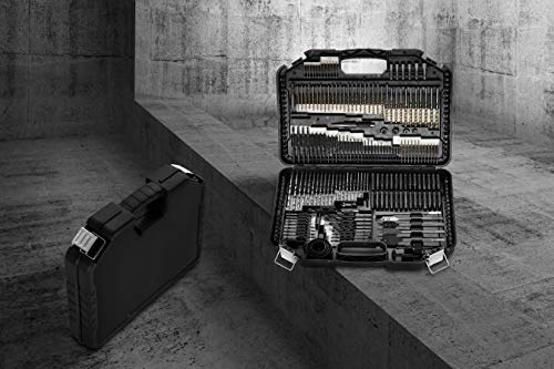 WOLFGANG Juego de 246 Puntas para Taladro Atornillador, Para fresado, madera, piedra, llaves, sierras perforadoras, Brocas en Titanio HSS anodizado negro, Kit Universal con maletín