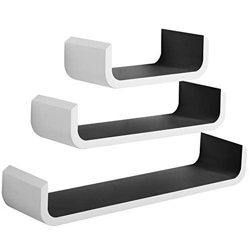 WOLTU Estante de Pared Estantería Flocante de Pared de Forma U Juego de 3 con Madera, Negro RG9273sz