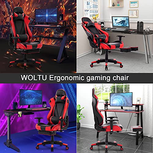 WOLTU Silla Gaming Racing Silla de Escritorio Ergonómica con Reposapiés y Almohada Lumbar, Altura Ajustable del Asiento y Reposabrazos,Rojo BS14rt