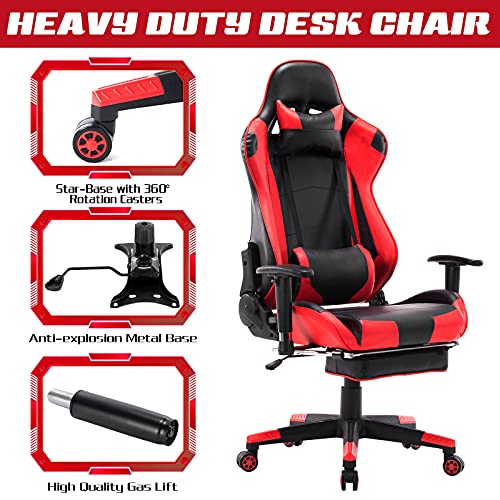 WOLTU Silla Gaming Racing Silla de Escritorio Ergonómica con Reposapiés y Almohada Lumbar, Altura Ajustable del Asiento y Reposabrazos,Rojo BS14rt
