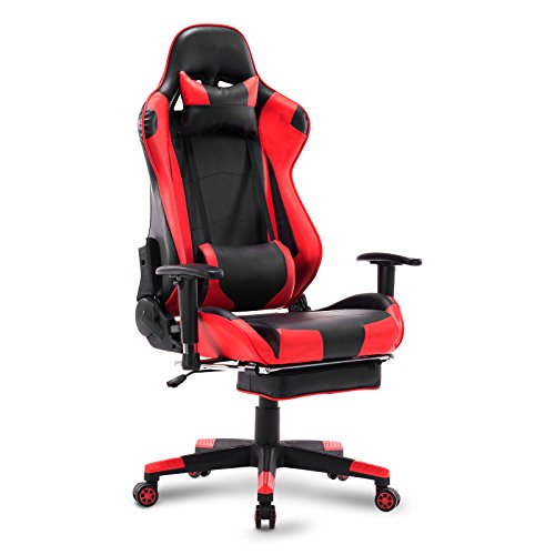 WOLTU Silla Gaming Racing Silla de Escritorio Ergonómica con Reposapiés y Almohada Lumbar, Altura Ajustable del Asiento y Reposabrazos,Rojo BS14rt