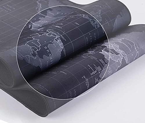 Woodlandu Grande Juegos alfombrilla de ratón Impreso con el mapa del mundo Los bordes cosidos velocidad sedoso alisan la superficie antideslizante de goma Base Mats 300x800x2mm Negro Bordes