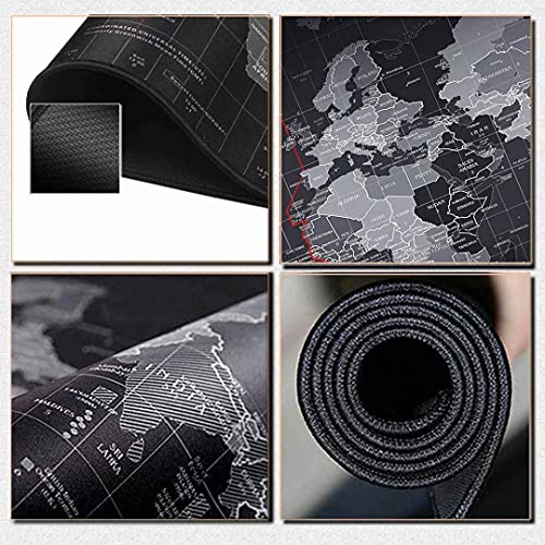 Woodlandu Grande Juegos alfombrilla de ratón Impreso con el mapa del mundo Los bordes cosidos velocidad sedoso alisan la superficie antideslizante de goma Base Mats 300x800x2mm Negro Bordes