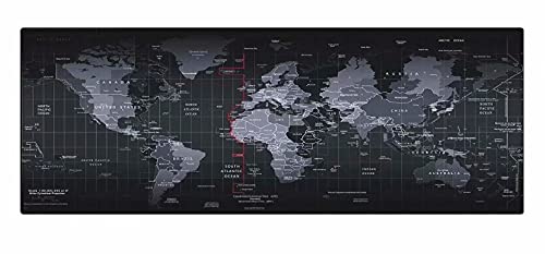 Woodlandu Grande Juegos alfombrilla de ratón Impreso con el mapa del mundo Los bordes cosidos velocidad sedoso alisan la superficie antideslizante de goma Base Mats 300x800x2mm Negro Bordes