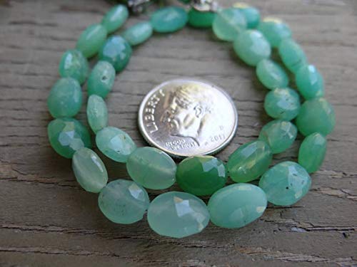 World Wide Gems Beads Gemstone Shaded Ombre Minty Green Australian Chrysoprase | Faceted Cushion Cut Ovals | 6.8x5.5-9x6.2mm | Sold in Sets of 4 Beads Code-HIGH-32504