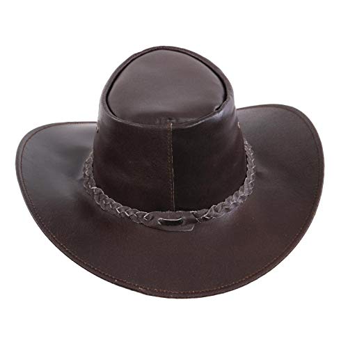 wow Australia - Sombrero plegable de piel de vacuno para mujer y hombre, en 3 colores, Color marrón vintage., XL