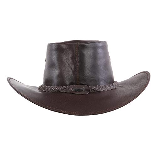 wow Australia - Sombrero plegable de piel de vacuno para mujer y hombre, en 3 colores, Color marrón vintage., XL