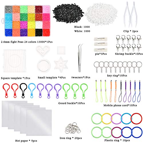 WOWOSS 13000 Cuentas Colores de 2,6 mm, Kit de Cuentas y Muchos Accesorios para Actividades Creativas y Manualidades Infantiles (24 Colores)