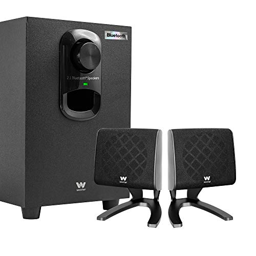 Woxter Big Bass 110r - Altavoces estéreo Bluetooth 2.1 con subwoofer de madera, Bass réflex, 20W de potencia y conexión estéreo RCA de 3,5mm. Ideal para PC / Smartphones y videoconsolas.
