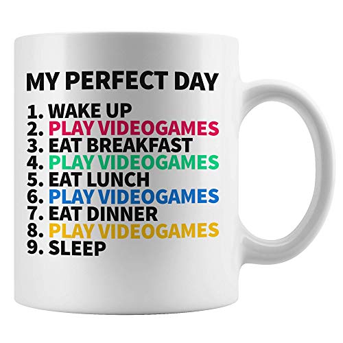 WTOMUG Gamer Perfect Day Mug, Funny Gaming Present, For Fans of All Kinds of Games, Platform, Adventure, MMO, RTS, FPS, RPG Combat, Online, Coop, Multiplayer or Sports