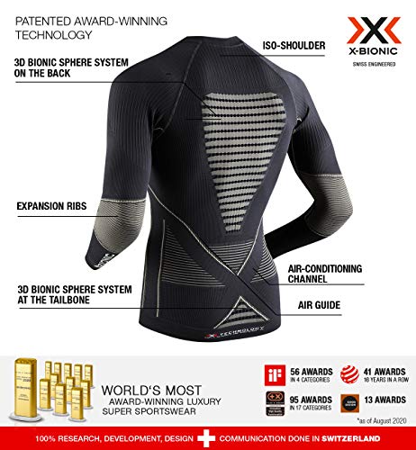 X-Bionic Energy Accumulator Origins Long Sleeve Shirt Men - Camiseta de compresión para Hombre, Hombre, EA-WT17W18M, Charcoal/Pearl Grey, FR : XL (Taille Fabricant : L/XL)