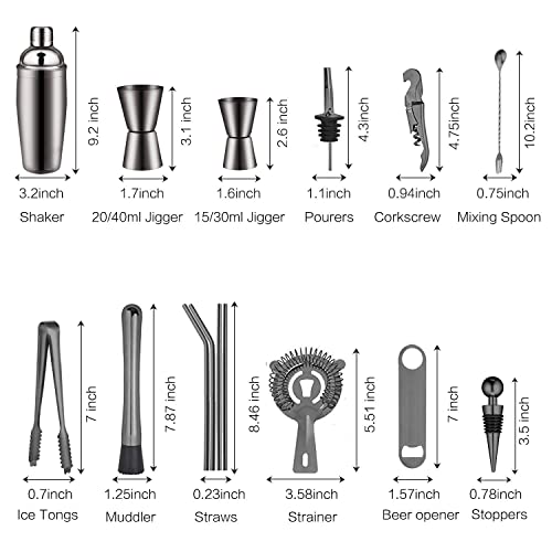 X-cosrack Juego de Coctelera,Set de Coctelería de 19 Piezas con Soporte Giratorio de PantallaOctogonal,SS304 Kit de Barman Premium de Acero Inoxidable para Hogar, Bar, Fiesta, Elección（Negro）