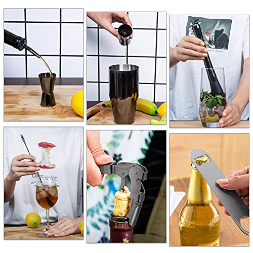 X-cosrack Juego de Coctelera,Set de Coctelería de 19 Piezas con Soporte Giratorio de PantallaOctogonal,SS304 Kit de Barman Premium de Acero Inoxidable para Hogar, Bar, Fiesta, Elección（Negro）