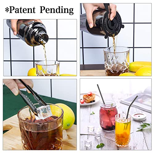 X-cosrack Juego de Coctelera,Set de Coctelería de 19 Piezas con Soporte Giratorio de PantallaOctogonal,SS304 Kit de Barman Premium de Acero Inoxidable para Hogar, Bar, Fiesta, Elección（Negro）