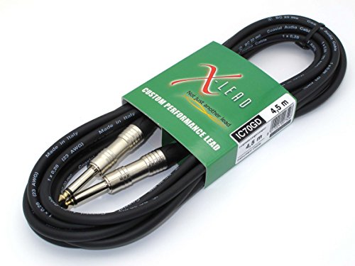 X-LEAD IC70GD045BK serie GOLD, cable de instrumentos profesional de calidad para guitarra/bajo/teclados - Jack to Jack - conectores INCO originales (4,5 m, negro) - MADE IN ITALY by INCO