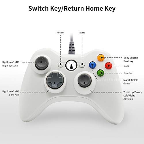 Xbox 360 - Mando con cable para consola de Windows y Xbox 360, Xbox 360 Game Controller Gamepad Blanco