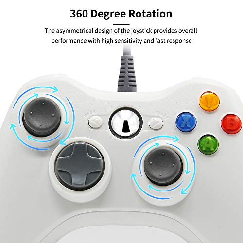 Xbox 360 - Mando con cable para consola de Windows y Xbox 360, Xbox 360 Game Controller Gamepad Blanco