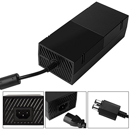 Xbox One Power Supply Brick, HotTopStar AC Adapter Power Supply Charging Cable Replacement for Xbox One and Including 3-Pin UK Power Cord, Worldwide Auto Voltage 100-240V-Black (12V 16.5A)