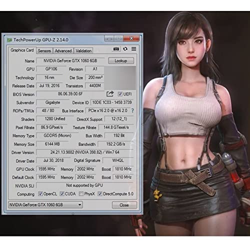 XCJ Tarjeta gráfica PerformanceFit for Gigabyte GTX 1060 6GB G1 Tarjeta de Video para Juegos NVIDIA GTX1060 6GB Tarjetas gráficas GPU Computadora de Escritorio Mapa de Juegos VGA 960750