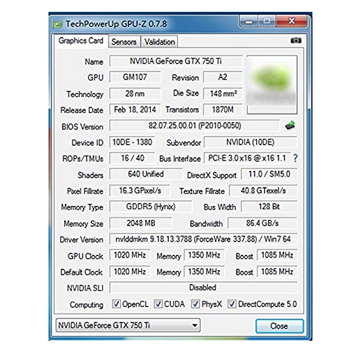 XCJ Tarjeta gráfica PerformanceFit for Tarjeta de Video ASUS GTX 750Ti 2GB 128Bit GDDR5 Tarjetas gráficas para Tarjetas Nvidia Geforce GTX 750 Ti VGA 650760 1050