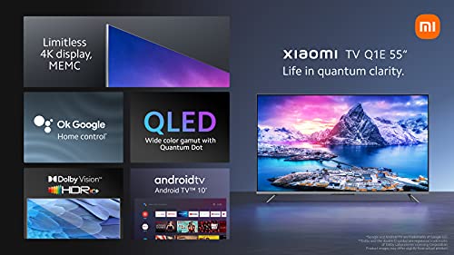 Xiaomi QLED Smart TV Q1E 55 Pulgadas (Frameless, Metal design, UHD,Dolby vision, HDR 10+, Android 10.0, Netflix, Chromecast integrado y compatible con Alexa, bluetooth, HDMI 2.1, USB) [Model 2021]