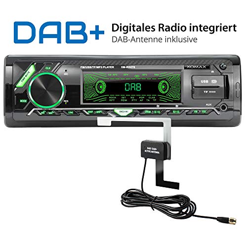 XOMAX XM-RD276 Autoradio Radio de Coche con Dab+ Radio Tuner I Bluetooth Manos Libres y música I USB y SD (128 GB por Medio) I WMA WAV I AUX-IN I DIN 1 I Marco Integrado