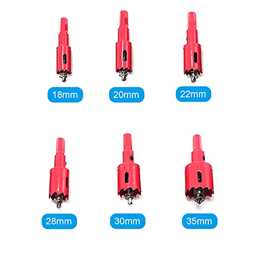 XTVTX Juego de sierra de agujero bimetálico, 6 piezas, 18-35 mm, agujero resistente, sierra de dientes de corte, broca para madera de aluminio de hierro de chapa de plástico