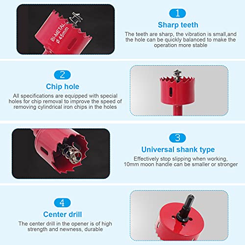 XTVTX Juego de sierra de agujero bimetálico, 6 piezas, 18-35 mm, agujero resistente, sierra de dientes de corte, broca para madera de aluminio de hierro de chapa de plástico