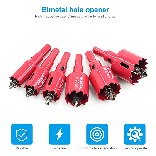 XTVTX Juego de sierra de agujero bimetálico, 6 piezas, 18-35 mm, agujero resistente, sierra de dientes de corte, broca para madera de aluminio de hierro de chapa de plástico