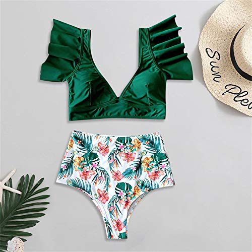XUNN Bañador de mujer de moda sexy de cintura alta push-up, bikini estampado, traje de baño femenino, ropa de playa para mujer C-verde. M