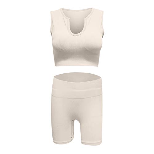 XUNN Conjunto de entrenamiento para mujer de 2 piezas, chándal para fitness, yoga, juego de ribbed elástico, camiseta y leggings, ropa deportiva para yoga, correr, gimnasio, ropa deportiva A-blanco. S