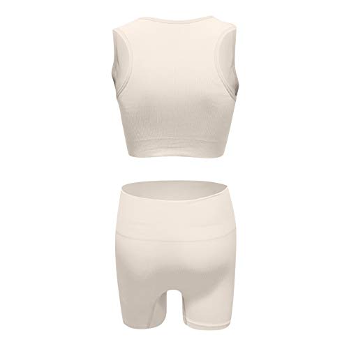 XUNN Conjunto de entrenamiento para mujer de 2 piezas, chándal para fitness, yoga, juego de ribbed elástico, camiseta y leggings, ropa deportiva para yoga, correr, gimnasio, ropa deportiva A-blanco. S