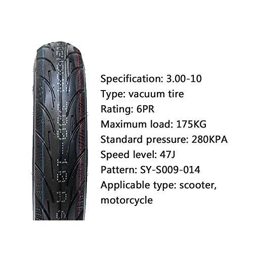 XYSQWZ Neumáticos Duraderos Neumáticos De Vacío 3.00-10 Líneas De Drenaje Antideslizantes Amplia Resistencia Al Desgaste Resistencia A Los Pinchazos Accesorios De Motocicleta Ruedas De Repuesto para