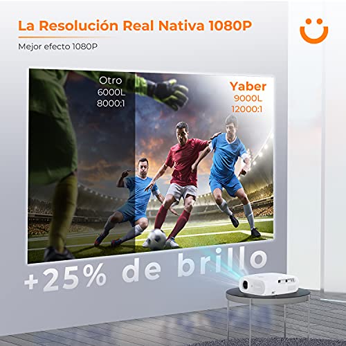 YABER Proyector Bluetooth Pro V7 9000L 5G Full HD 1080P WiFi, Corrección Trapezoidal Automática 6D y 4P/4D, Zoom Infinito, Proyector Portátil 4K HD para iOS/Android, etc.