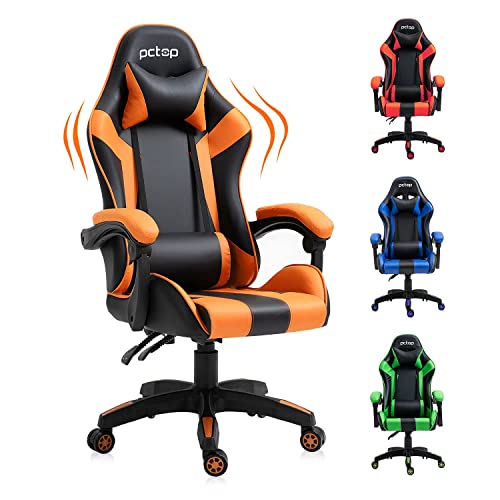 YAMASORO Silla ergonómica para videojuegos, silla de oficina para personas grandes, silla de juegos con altura ajustable, silla para ordenador con reposacabezas y cojín lumbar, color negro y naranja