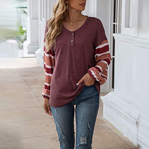 YANFANG Camiseta Mujer Manga Larga Barata,Camiseta de Manga Larga con Costura a Rayas de Primavera y Verano para Mujer Tops Blusas Sudadera