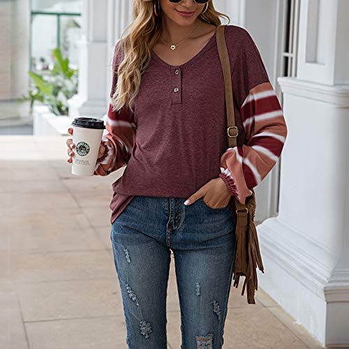 YANFANG Camiseta Mujer Manga Larga Barata,Camiseta de Manga Larga con Costura a Rayas de Primavera y Verano para Mujer Tops Blusas Sudadera