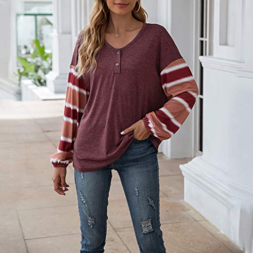 YANFANG Camiseta Mujer Manga Larga Barata,Camiseta de Manga Larga con Costura a Rayas de Primavera y Verano para Mujer Tops Blusas Sudadera