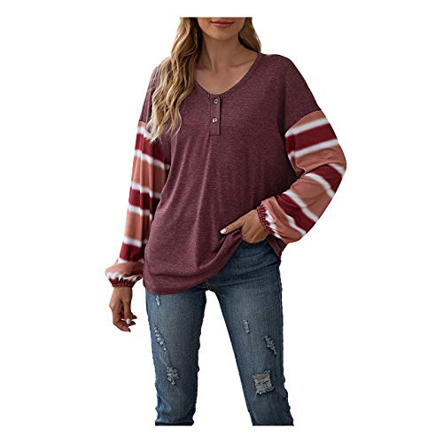 YANFANG Camiseta Mujer Manga Larga Barata,Camiseta de Manga Larga con Costura a Rayas de Primavera y Verano para Mujer Tops Blusas Sudadera