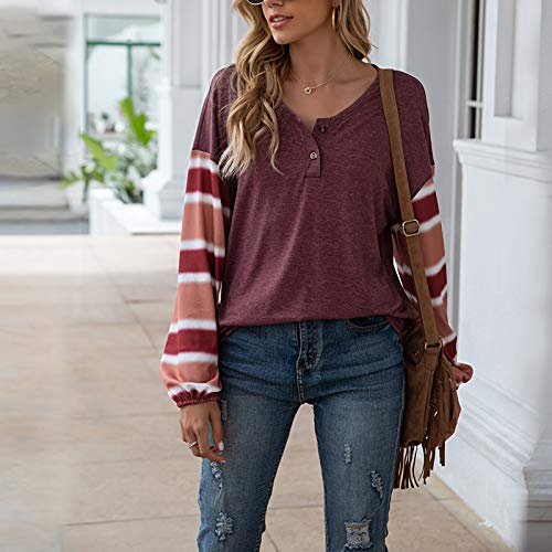 YANFANG Camiseta Mujer Manga Larga Barata,Camiseta de Manga Larga con Costura a Rayas de Primavera y Verano para Mujer Tops Blusas Sudadera