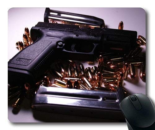 Yanteng Almohadilla para ratón, Fundas para Armas, Pistola Oculta, Pistola y Balas, Almohadilla para ratón con Bordes cosidos