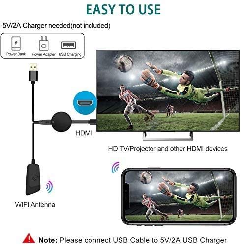 YAOUFBZ El Nuevo Dongle de Pantalla WiFi,Adaptador de Pantalla de Espejo de Pantalla HDMI inalámbrico 4K,Receptor de Video de transmisión WiFi 4K HD 1080P Soporte HD Chromecast/Chromecast TV