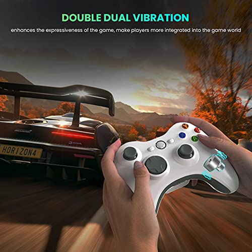 YCCTEAM Mando inalámbrico Xbox 360, 2,4 GHz, doble vibración mejorada Xbox 360 controlador de juego con receptor remoto Gamepad para Xbox 360, PS3 y PC Windows 7/8/10, sin conector de audio (blanco)