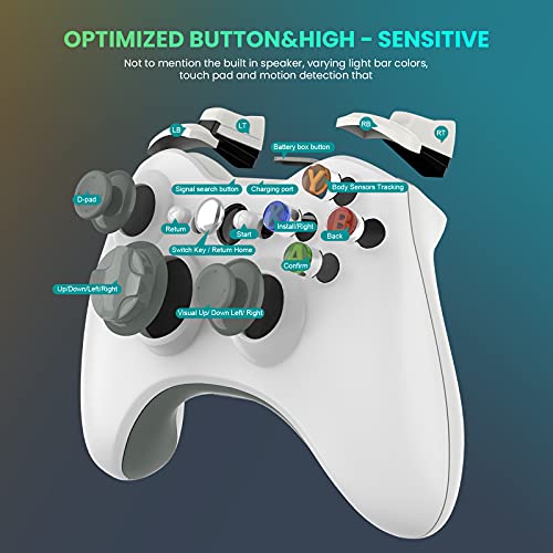 YCCTEAM Mando inalámbrico Xbox 360, 2,4 GHz, doble vibración mejorada Xbox 360 controlador de juego con receptor remoto Gamepad para Xbox 360, PS3 y PC Windows 7/8/10, sin conector de audio (blanco)