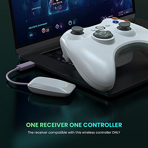 YCCTEAM Mando inalámbrico Xbox 360, 2,4 GHz, doble vibración mejorada Xbox 360 controlador de juego con receptor remoto Gamepad para Xbox 360, PS3 y PC Windows 7/8/10, sin conector de audio (blanco)