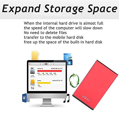 YD0018 Disco Duro móvil, 80G-2TB USB 3.0 Disco Duro Externo portátil HDD 2,5 Pulgadas, Compatible con OS X/XP / Win7 / Win8 / Win10 / Linux, Plug and Play, Rojo(80G)