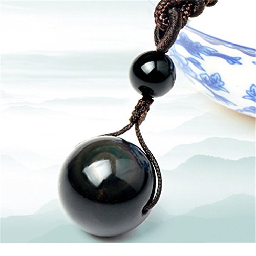 Yesiidor - Collar con colgante de obsidiana negra natural, colgante con piedra natural, colgante para sanación, collar para la suerte y bendiciones