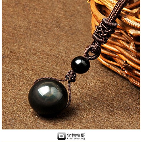 Yesiidor - Collar con colgante de obsidiana negra natural, colgante con piedra natural, colgante para sanación, collar para la suerte y bendiciones
