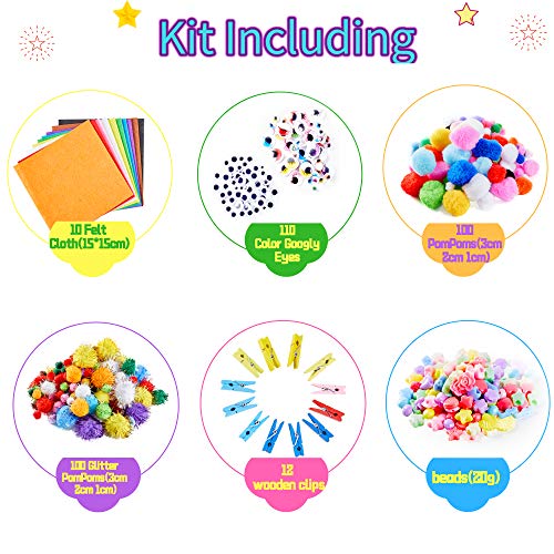 Yetech Creativo Pipe Cleaners Crafts Set，1500+ PCS Kit Manualidades niños,Pompoms con Wiggle Eyes , Craft Sticks,Pompones, Gemas Adhesivas,Juego Creativo Regalo para Craft DIY Art Supplies
